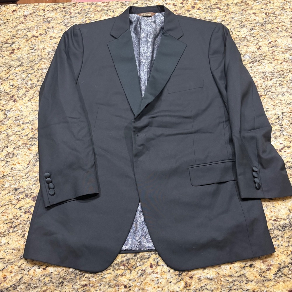 Paul Stuart Mens 44R Black Wool Blazer Silky Powder Paisley Lining 41AB U15T ws